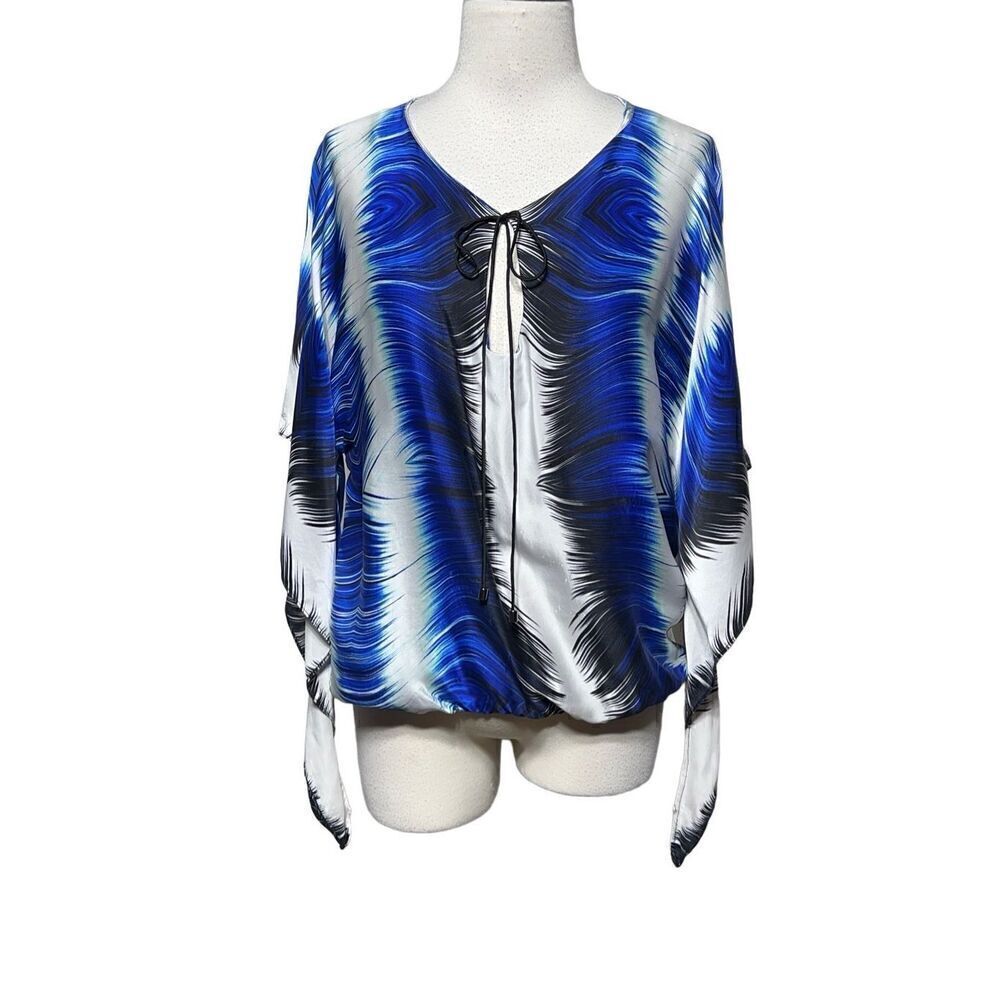 Alberto Makali Silk Geometric Print Peasant Blouse Size Medium